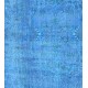  Blue Handmade Vintage Overdyed Turkish Carpet